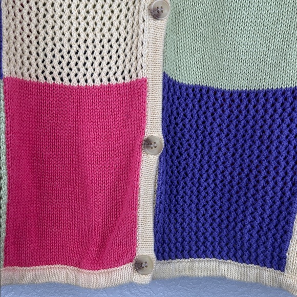 Christopher & Banks 90's Y2K Knit Vintage Color Block Button Down Sweater Sz XL - Picture 3 of 5